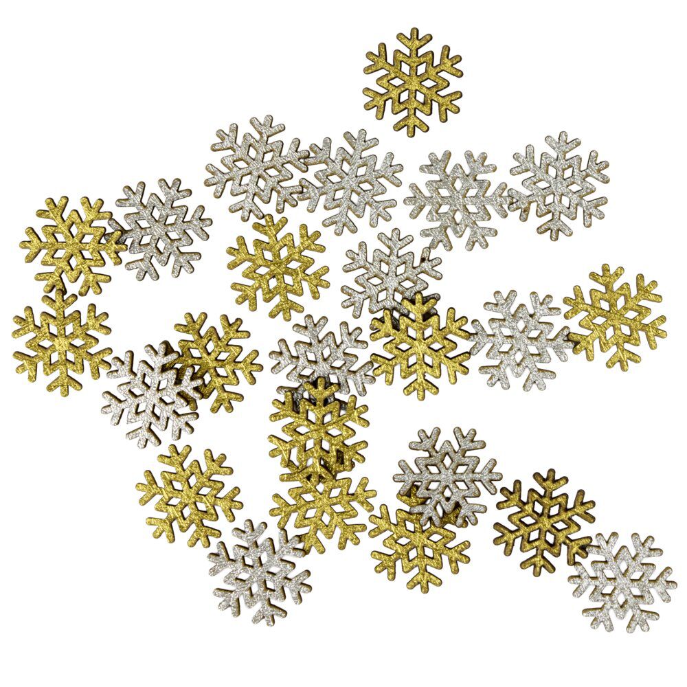 Décoration de table flocon de neige X24 pcs bois L1,5X2Xép.0,1 cm doré et argenté