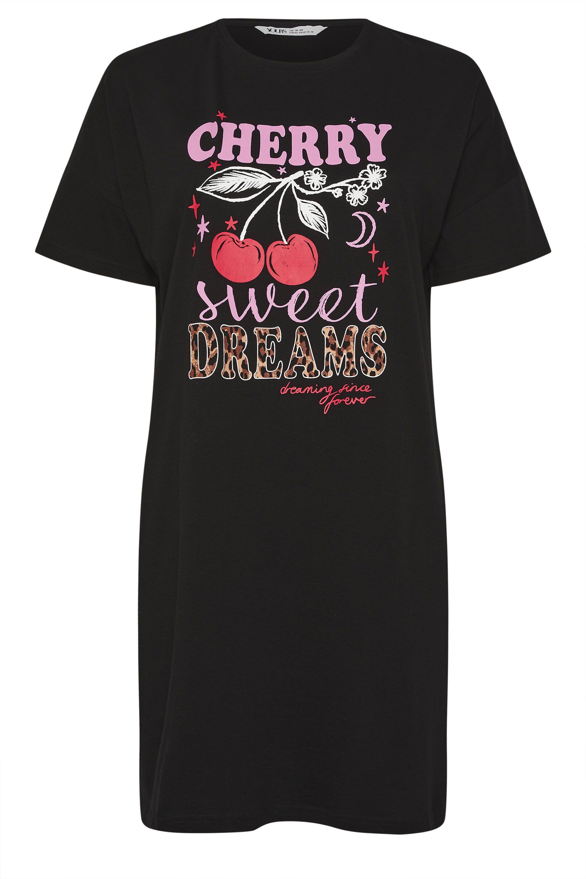 Yours Cherry & Leopard Print Sleep Tee Nightdress
