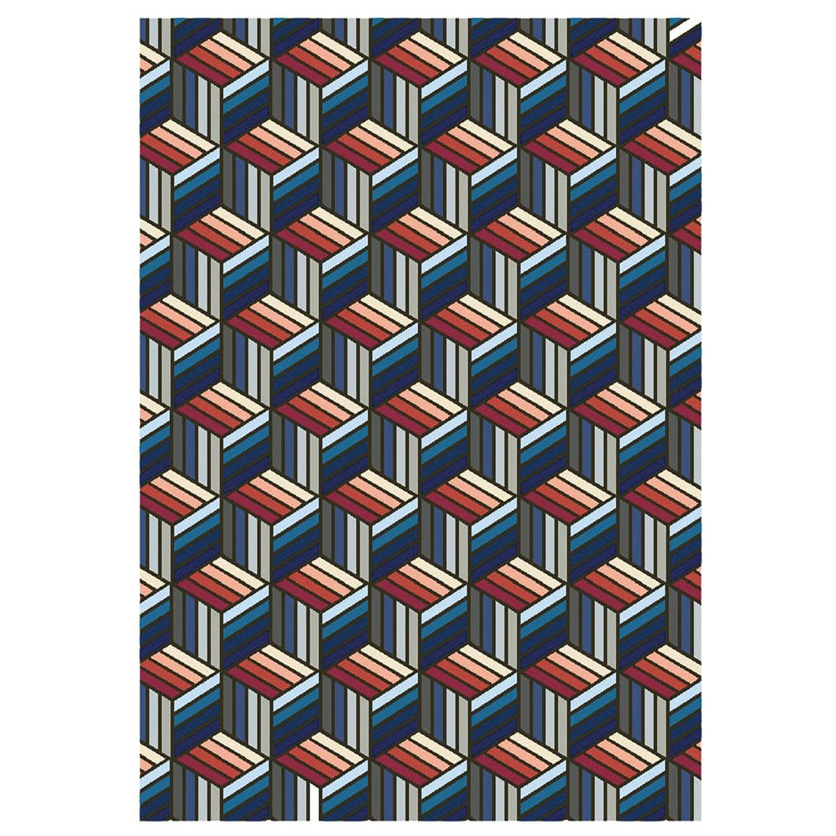 DIAGO - Tapis bleu motifs hexagonales en laine 230 x 160 cm