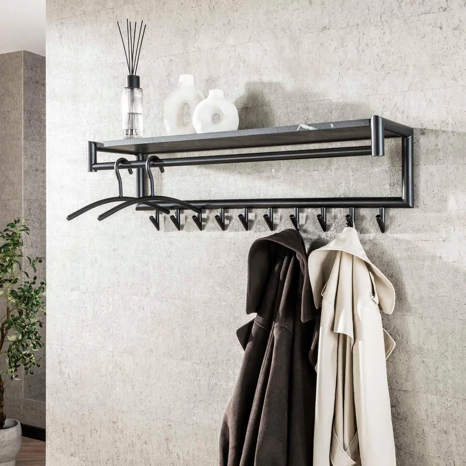 Fraaai - Weiss kapstok 10 haaks roede-hoedenplank - zwart/bruin