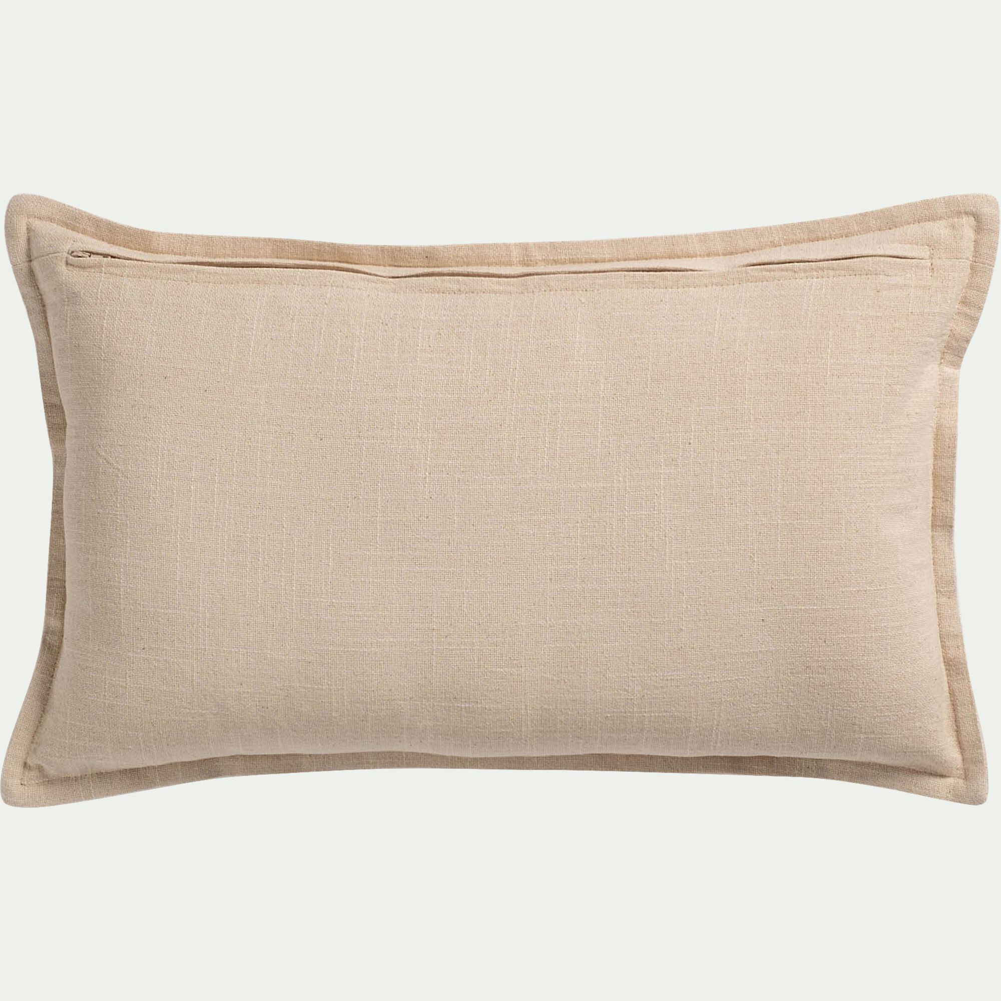 SENNA - Coussin à motif brodé noir en coton 30x50cm - beige