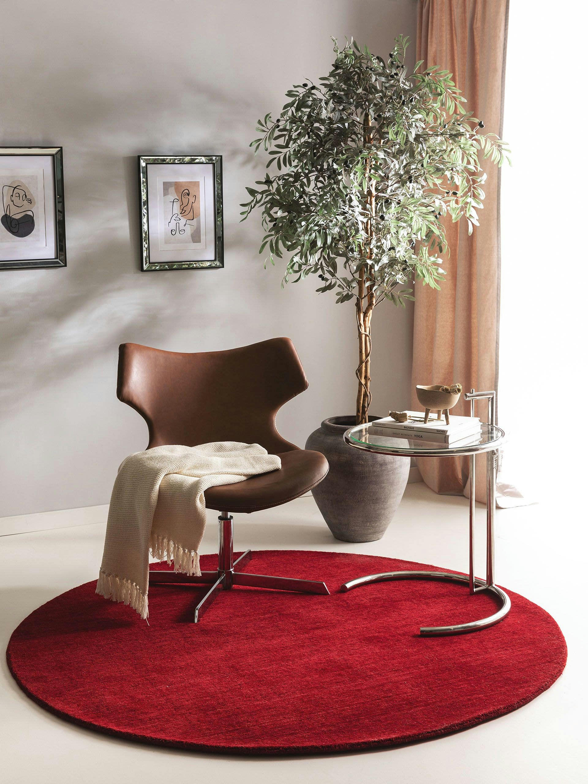 JAMAL - Tapis en laine rond rouge D 120