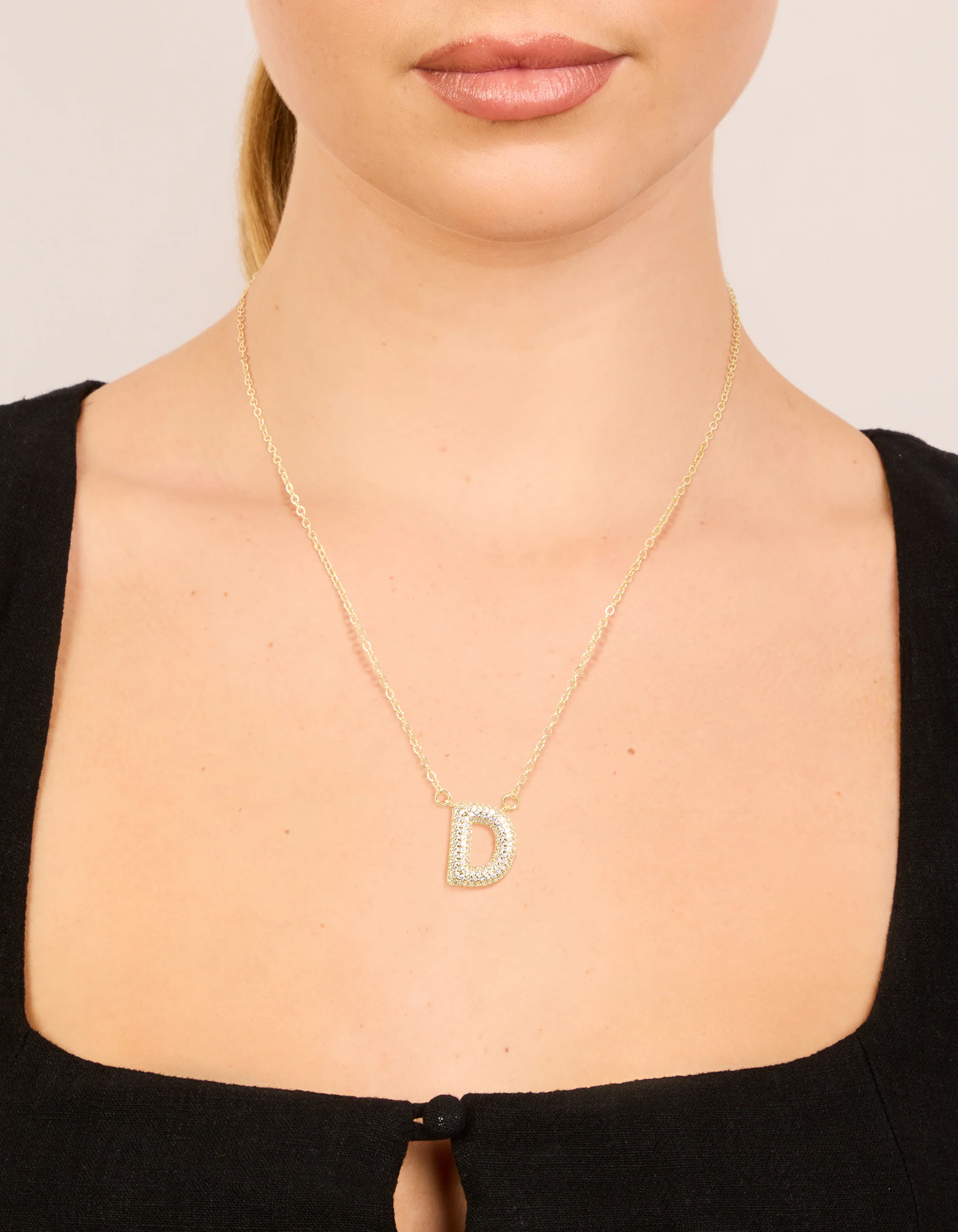 Gold Plated Cubic Zirconia Pave Letter D Necklace