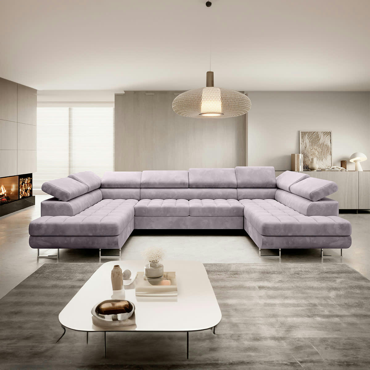 - Canapé en u 5 places convertible lavande