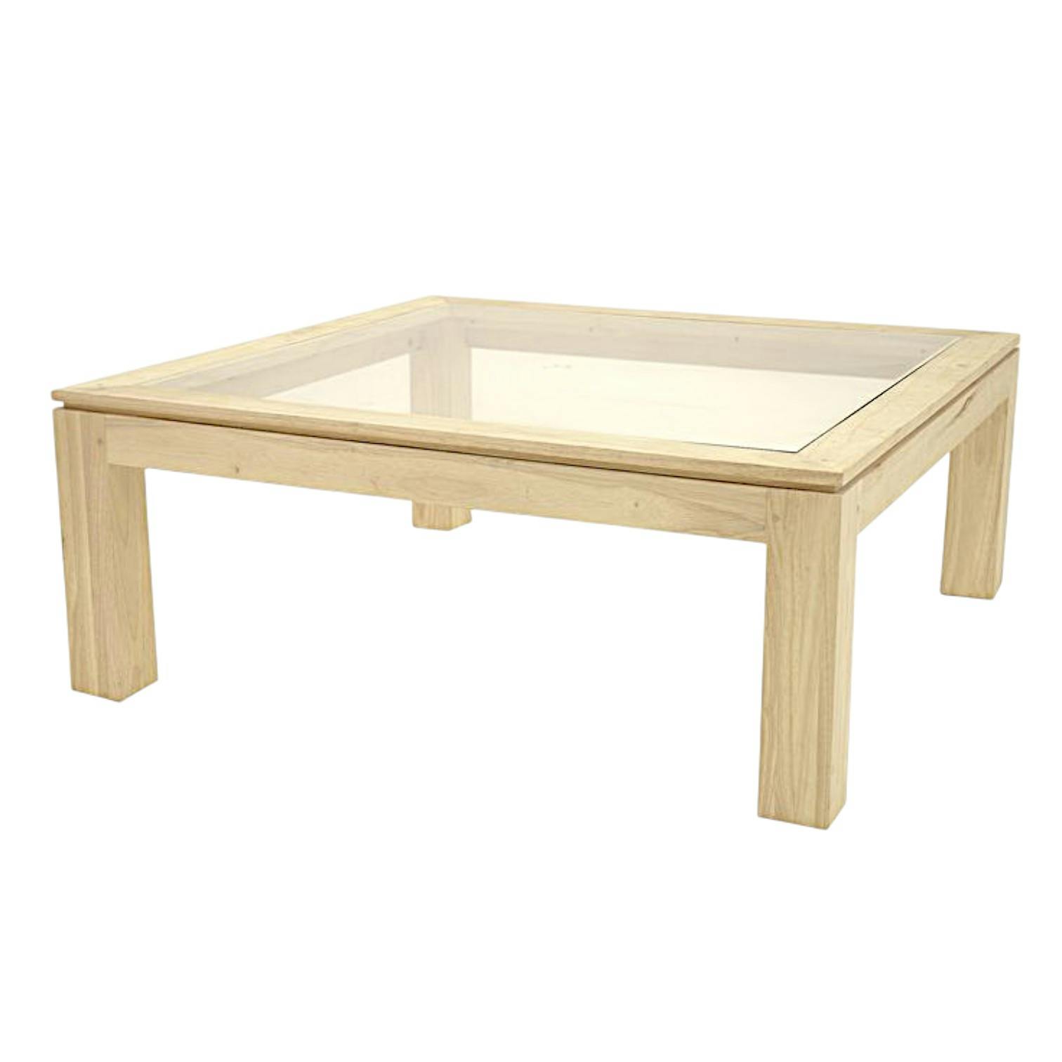 Table basse vitrée hévéa 100X100cm HELENA