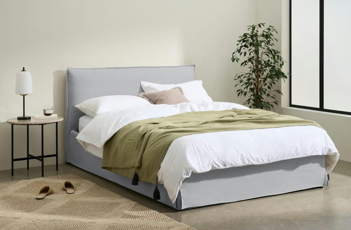 ORSA - Lit coffre gris en lin 140x200