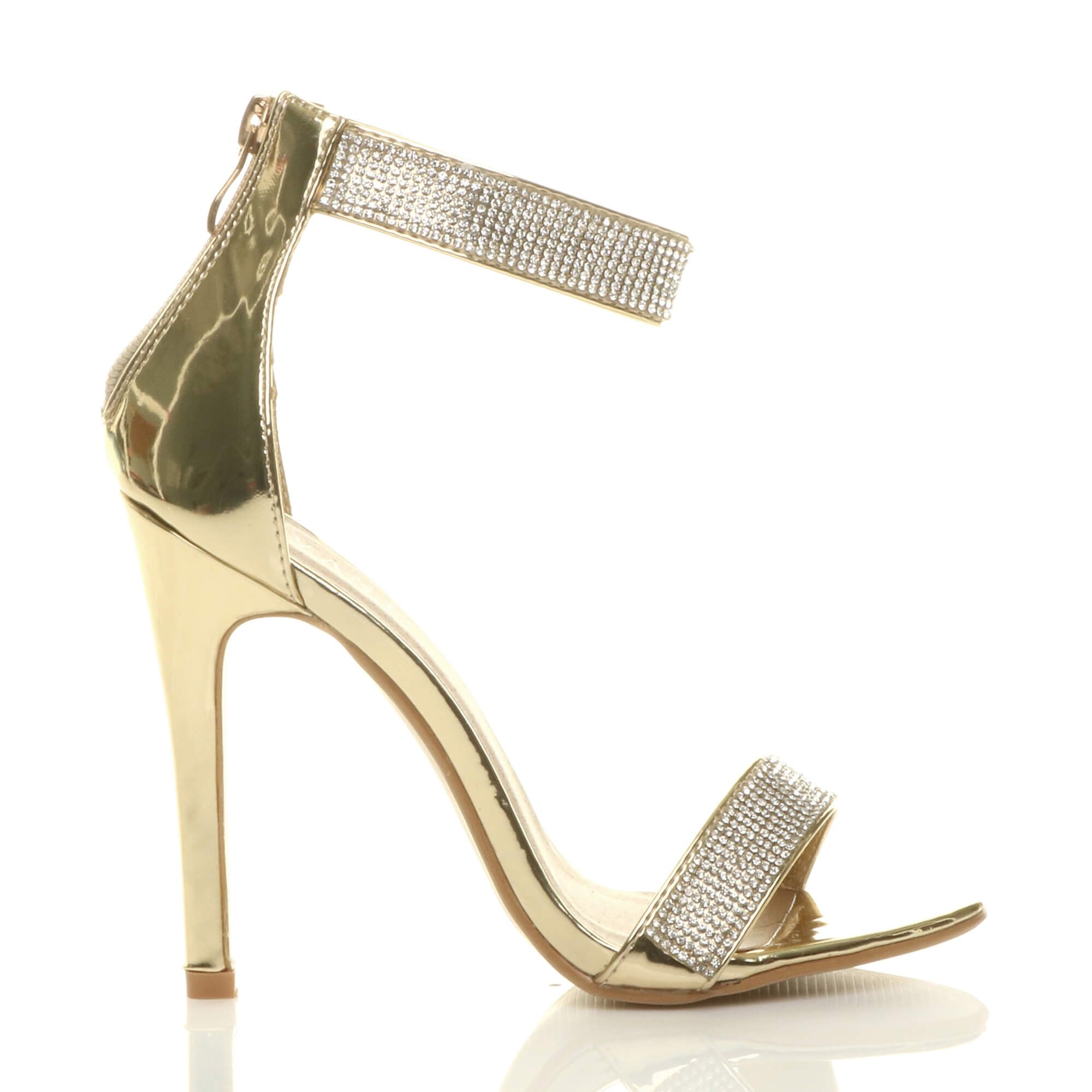 AJVANI High Heel Diamante Barely There Patent Heeled Sandals