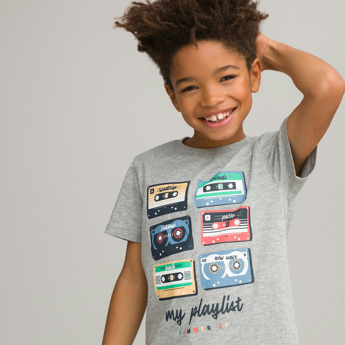 T-shirt col rond, imprimé cassettes