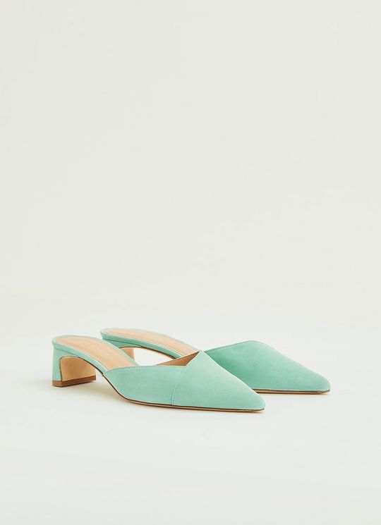 Harriet Mint Green Suede Mules