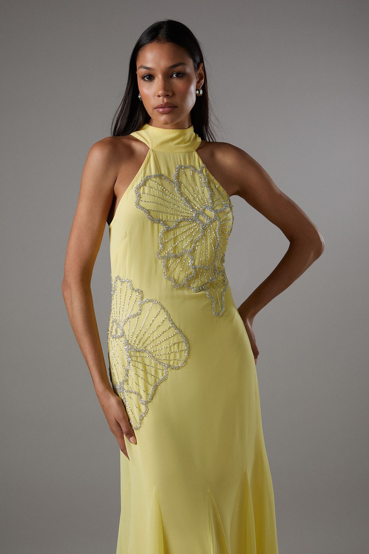Coast Embellished Maxi Dress With Godet Pleats