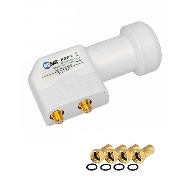 HD202 LNB Twin Full HD 4K Tête Parabole 2 sorties 0,1dB   4 Fiches F GOLD HDSAT