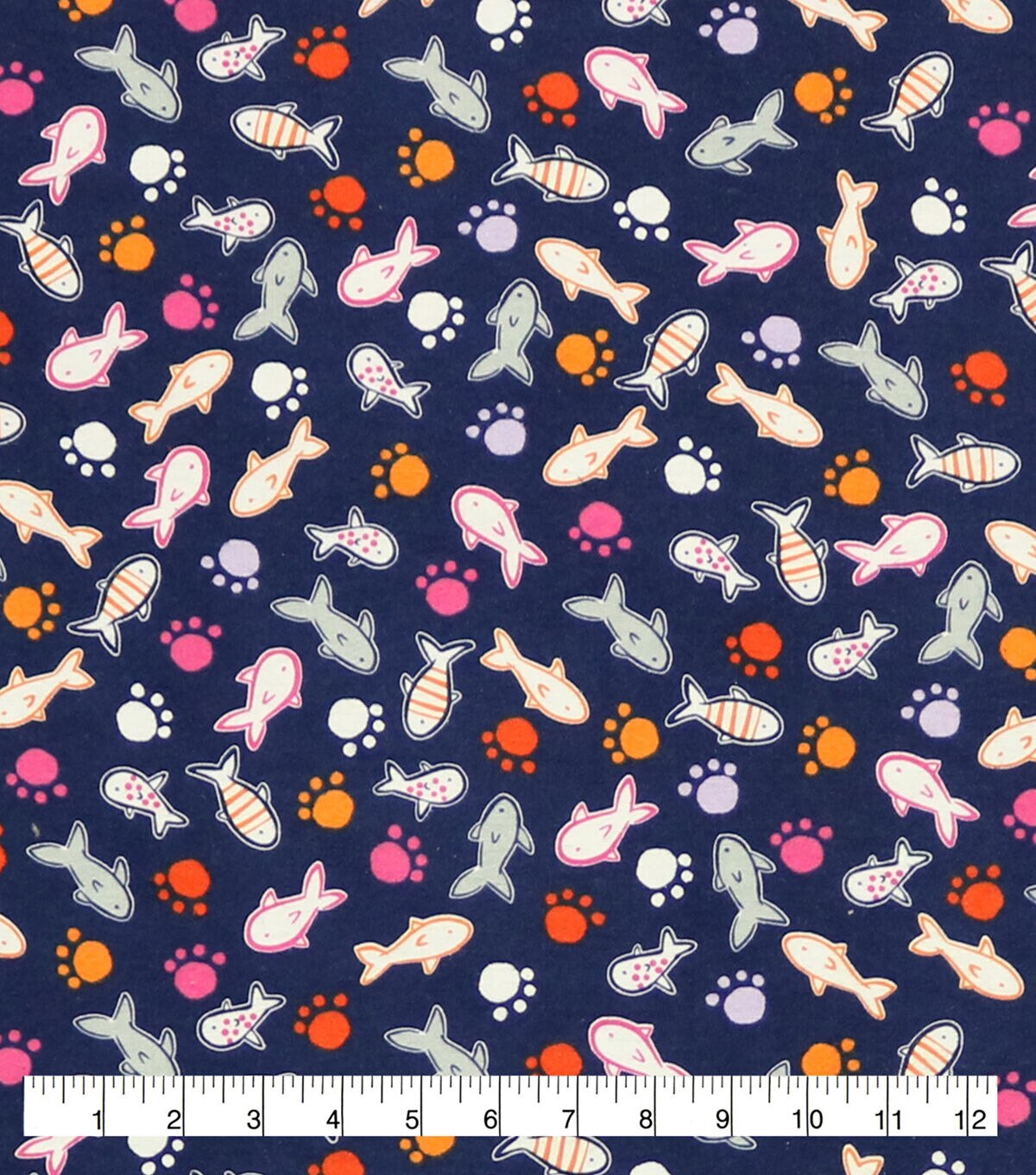 Paw Prints And Fish Super Snuggle Flannel Fabric