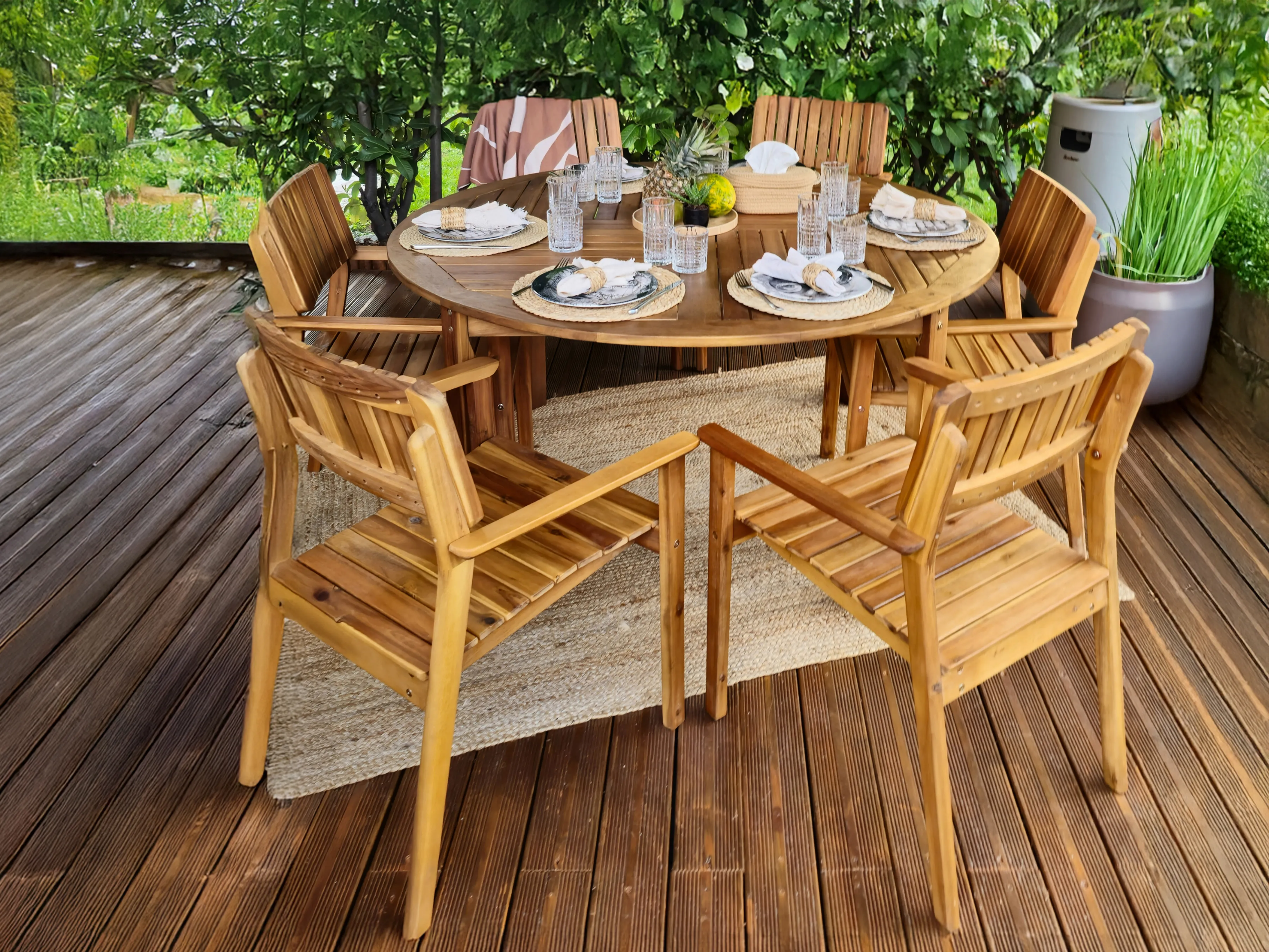 Garden Dining Set 6 Seater AGELLO Acacia Wood Brown