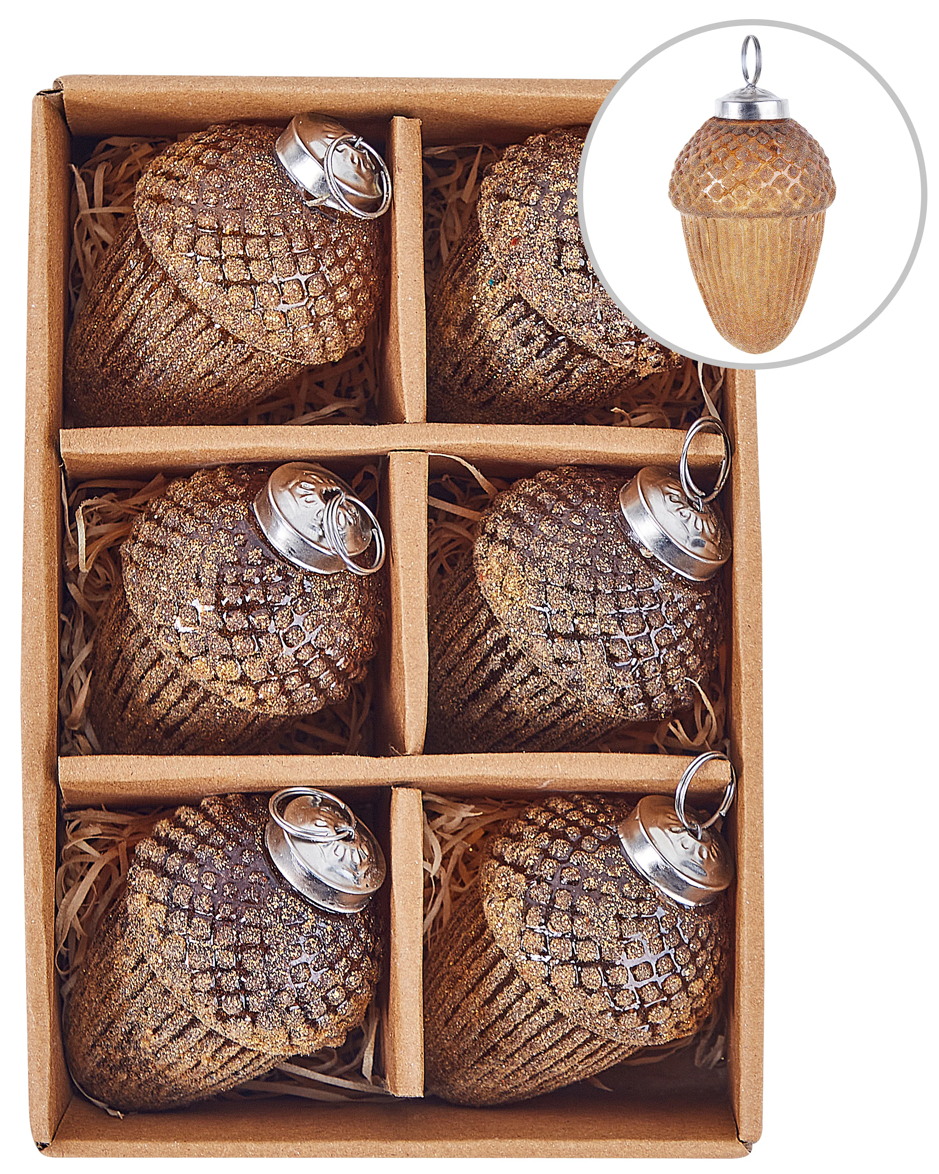 Set of 6 Baubles AMBRE Glass Gold