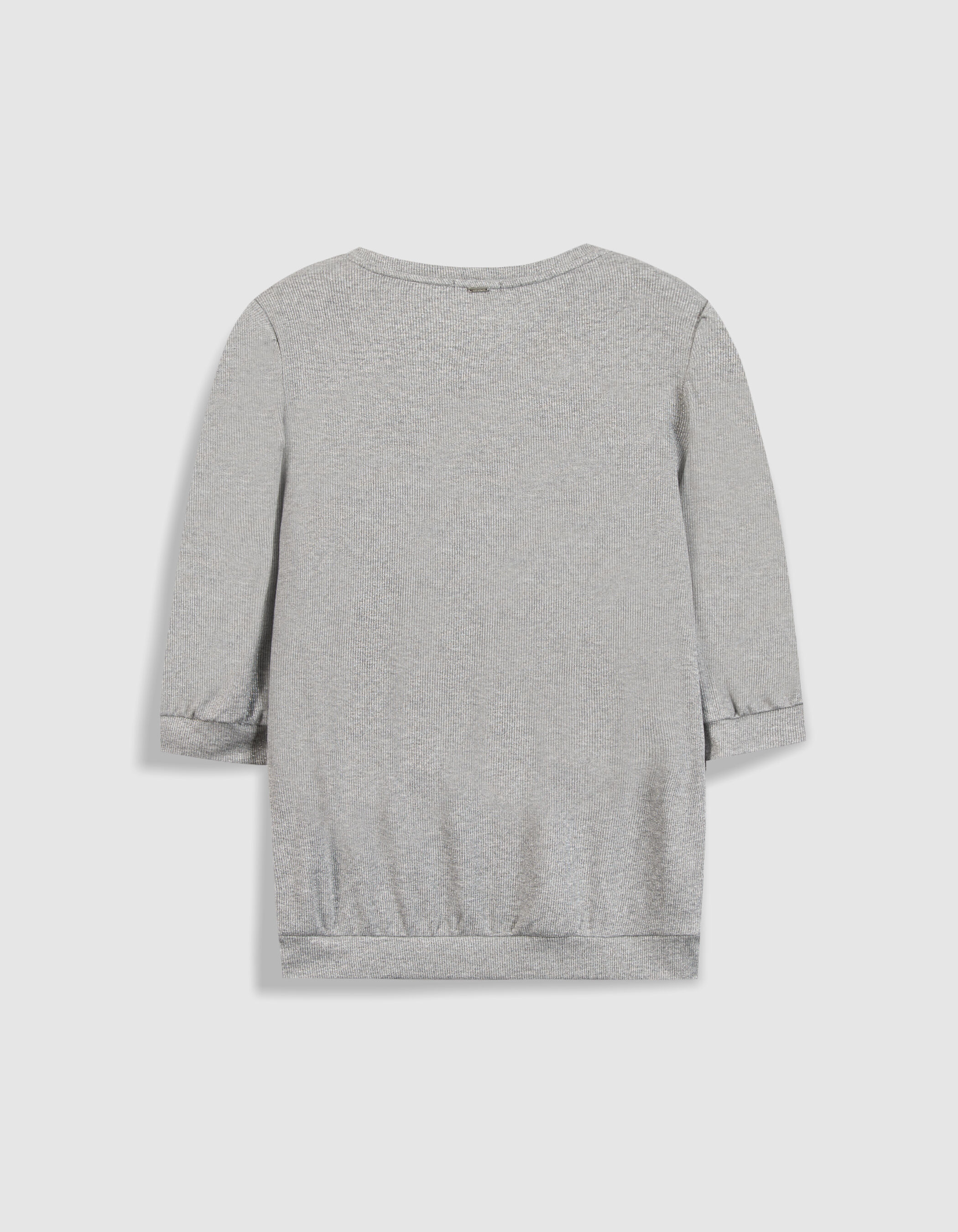 Tee-shirt col V argenté maille côtelée à épaulettes Femme