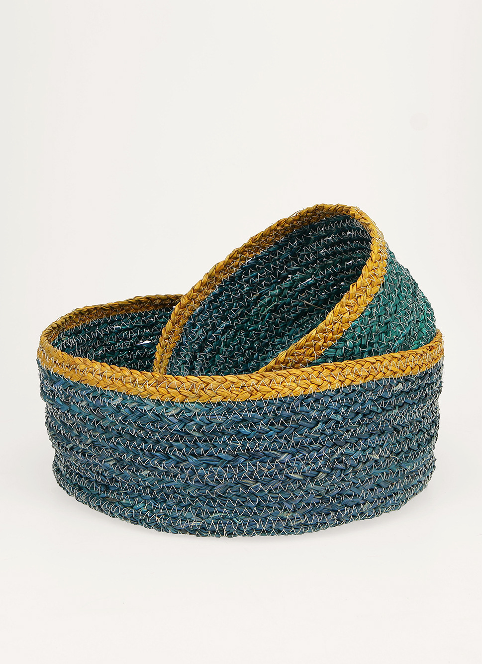 PANIER EN FIBRES DE MAIS CONTRASTÉ TURQUOISE/JAUNE