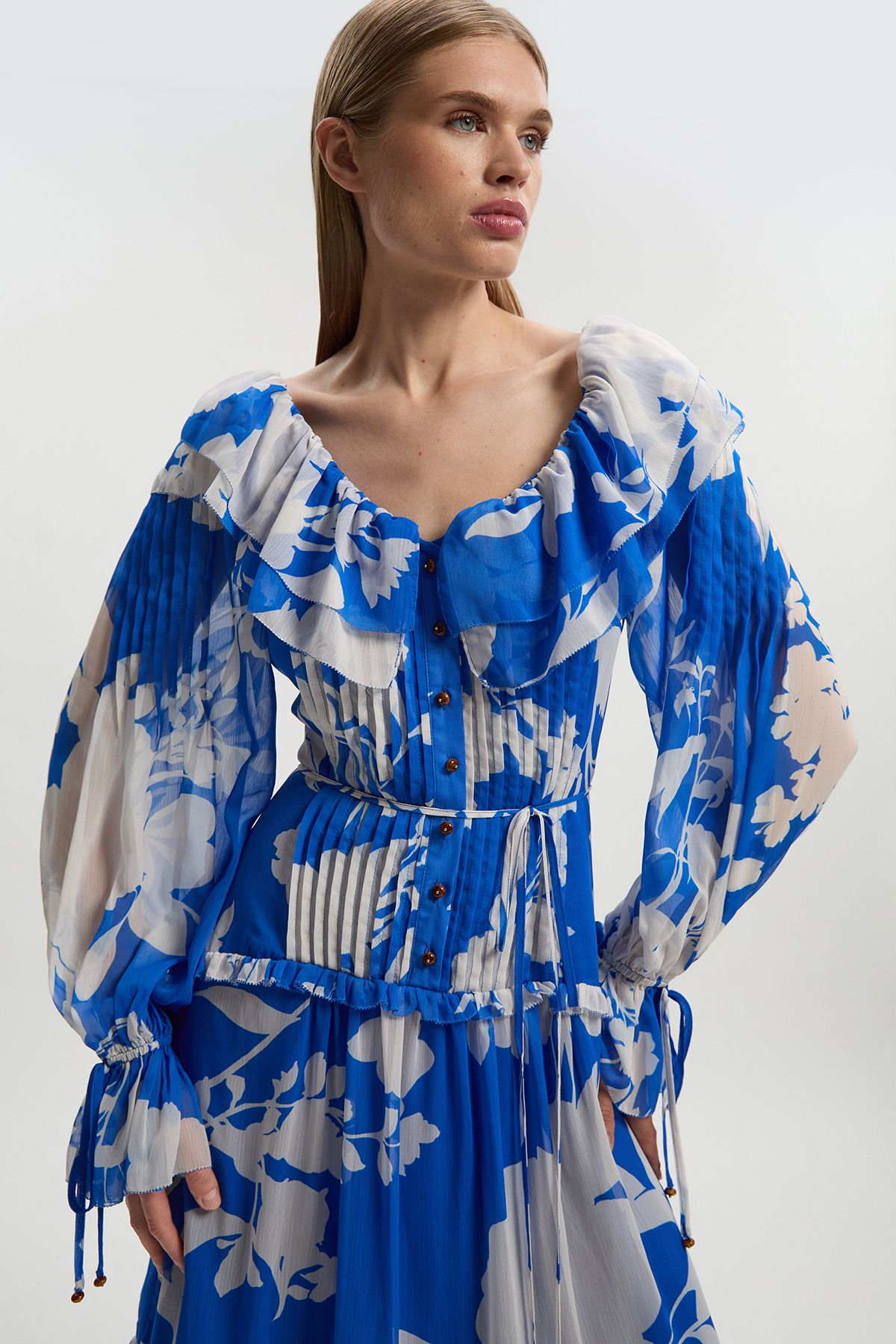 KarenMillen Printed Georgette Ruffle Woven Maxi Dress