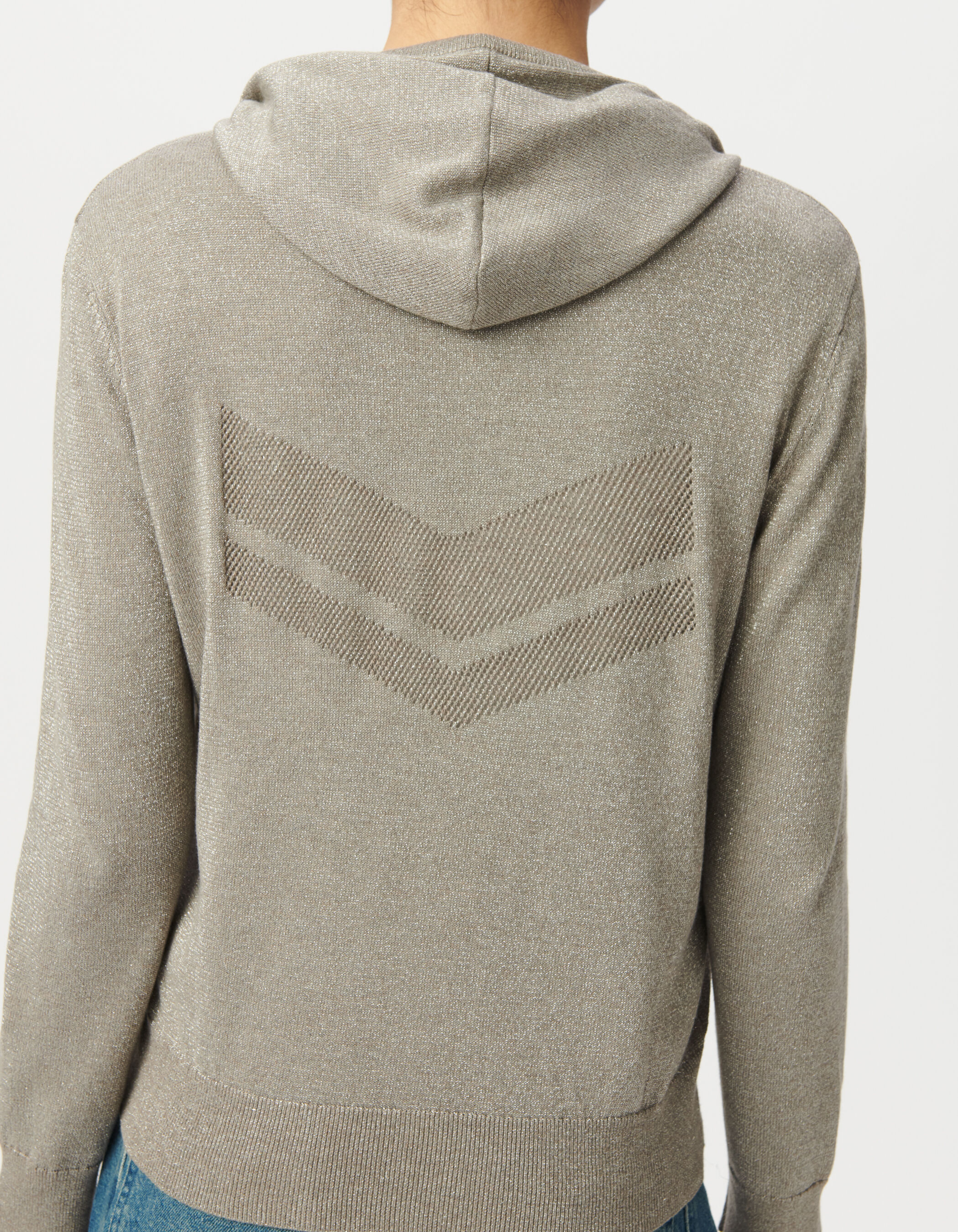 Cardigan sésame tricot pailleté motif chevrons ajouré dos Femme