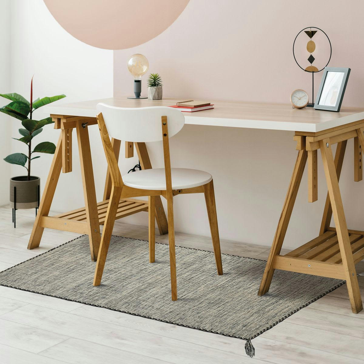 SAHARA - Tapis 100% coton tissé et tressé blanc 50x120