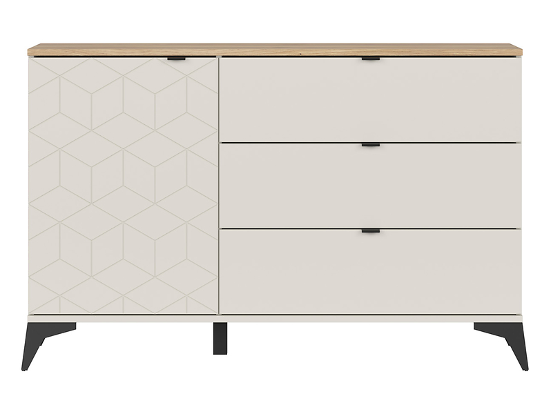 Komoda Glamour 138 cm z drzwiami i 3 szufladami kaszmir/dąb mauvella