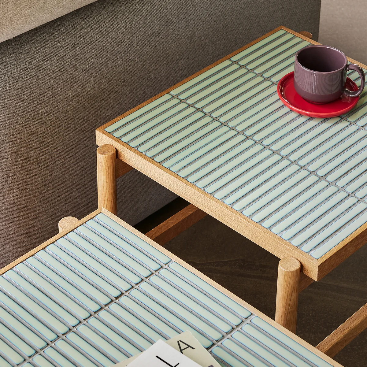 Hübsch Interior - Tile Beistelltisch, Eiche / mint