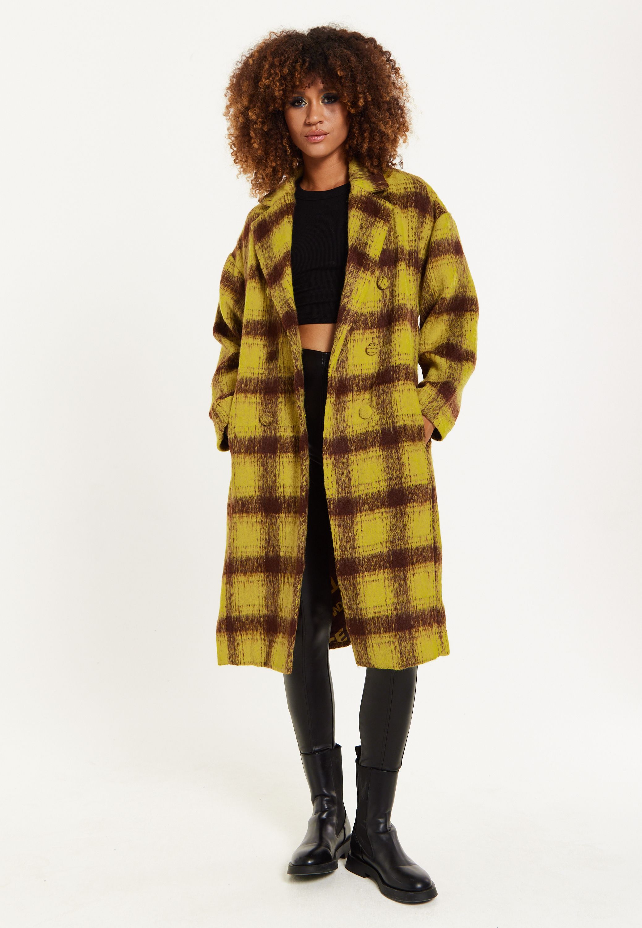 House of Holland Mustard Check Coat