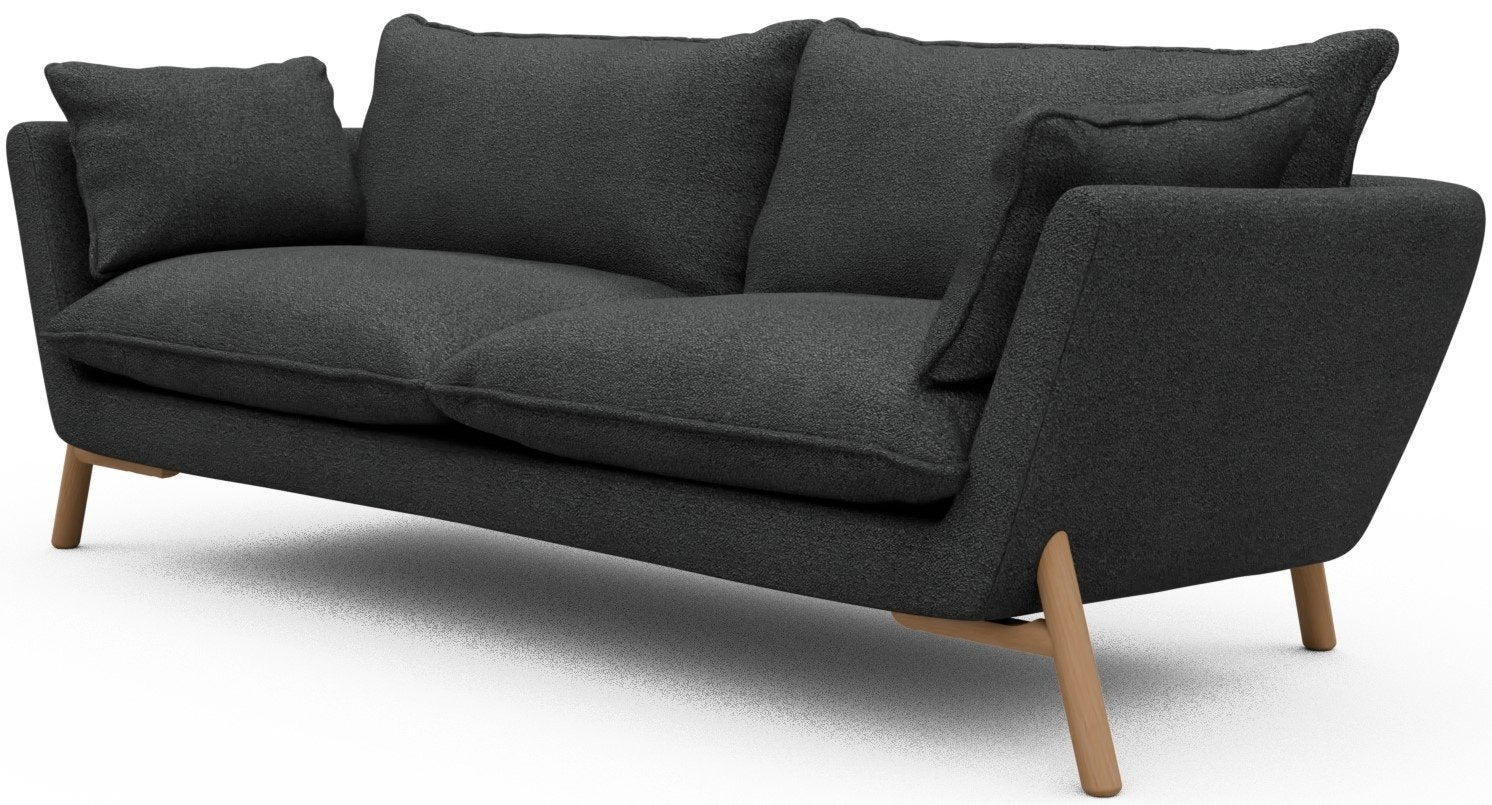 Kragelund Hasle 3-zits Bank Houtskool Zwart Bouclé   Eiken