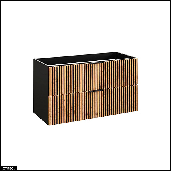 Ensemble de meubles sous vasque - 100 cm - avec Vasque à poser - Cubes et Colonne - Miroir LED - WOTANIA