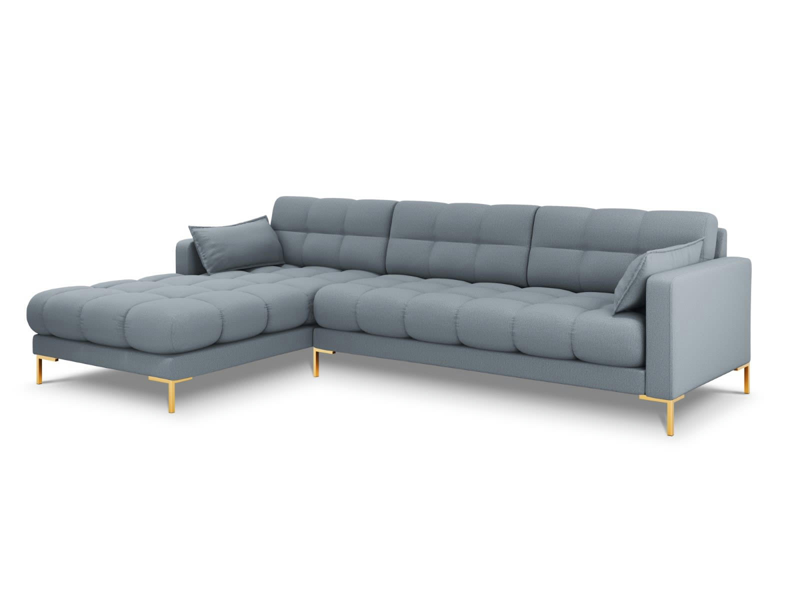 MAMAIA - Canapé d'angle gauche 5 places en tissu structurel bleu clair