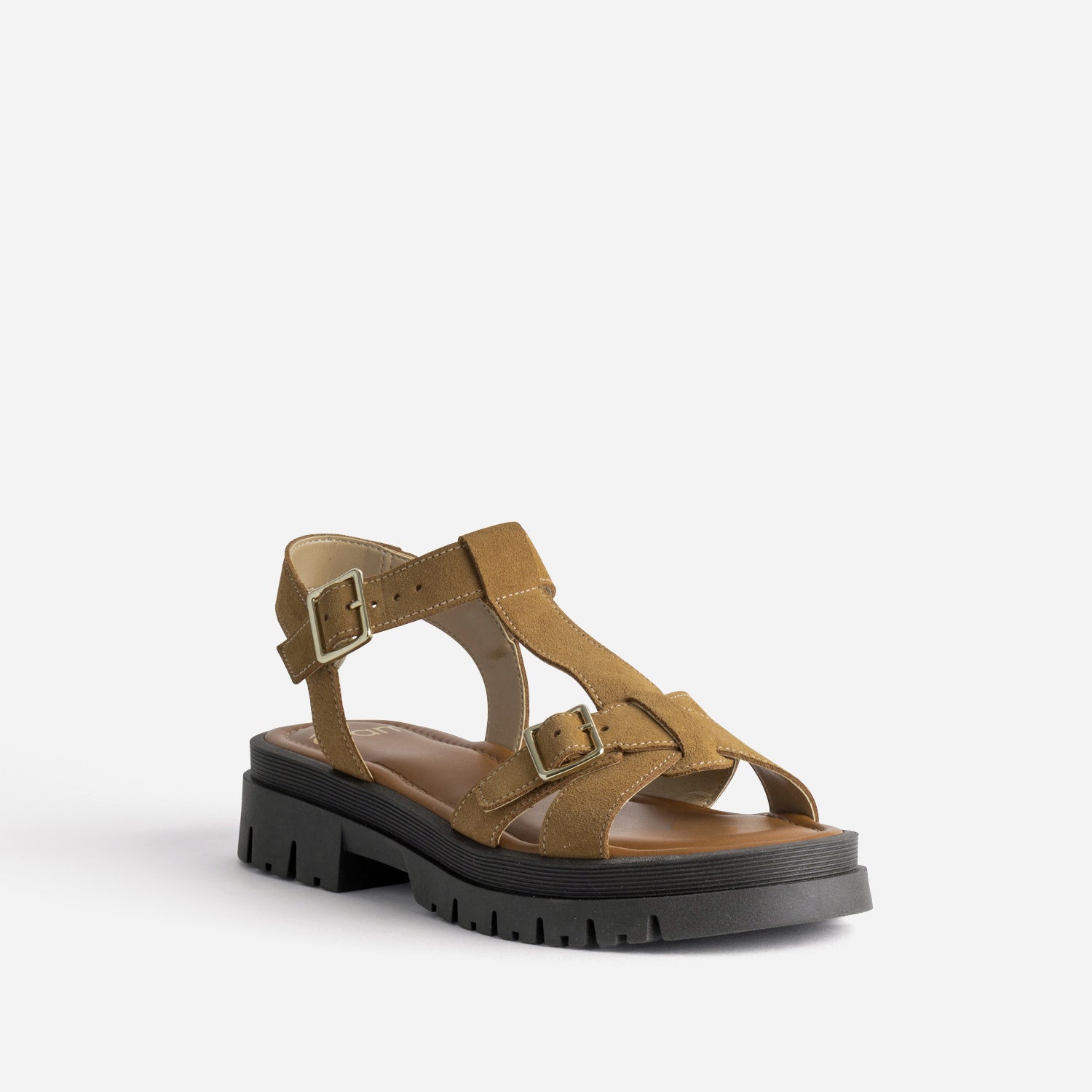 Sandale camel cuir velours semelle crantée