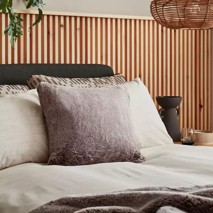 Habitat Fur Tipped Cushion - Brown - 43x43cm