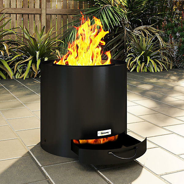 Brasero extérieur dia. 45 cm design - bac à cendres intégré, tisonnier - acier noir