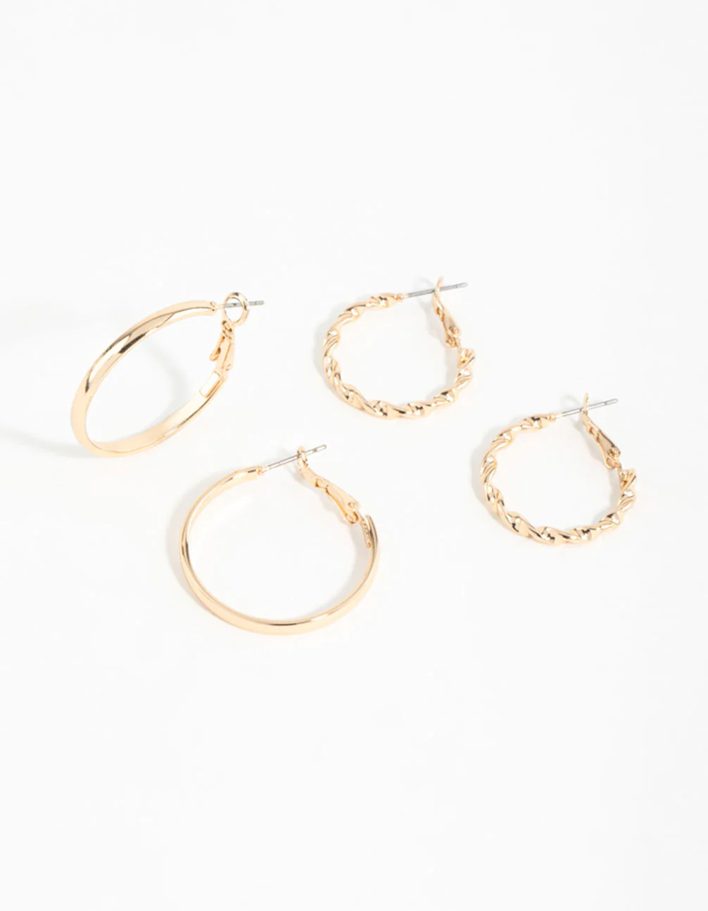 Gold Flat Twist Mixed Hoop Earrings 2-Pack
