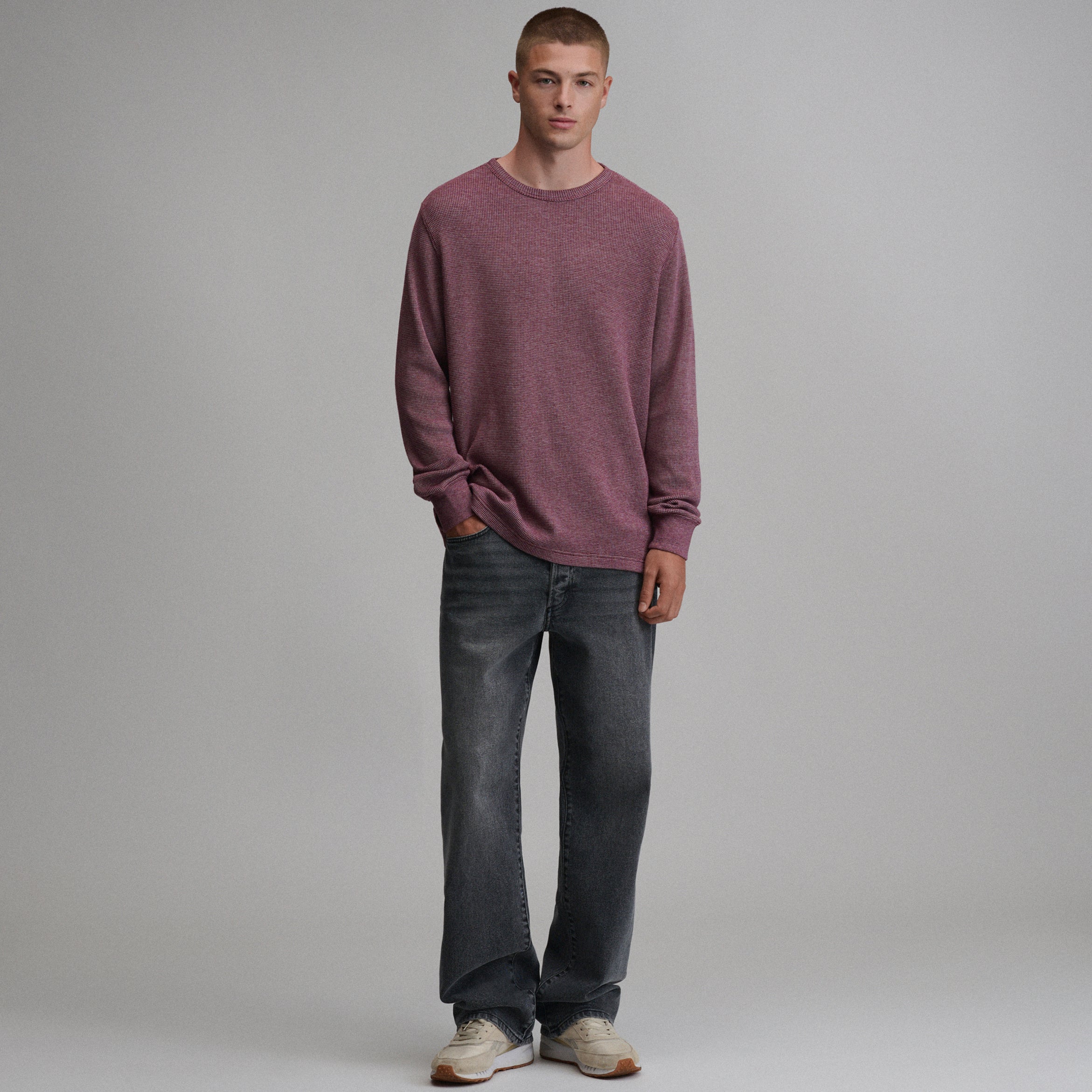 Men's Plaited Waffle Thermal Crew