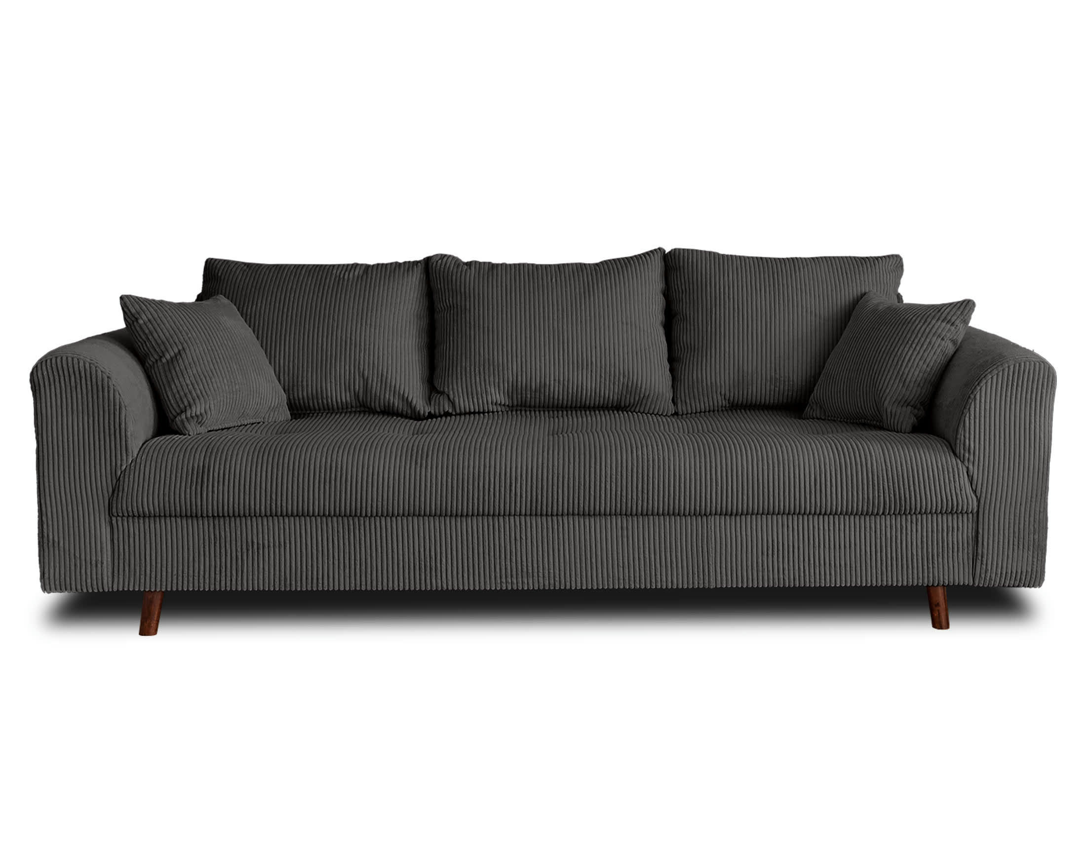 RUNE - Canapé droit 3 places en velours côtelé gris foncé