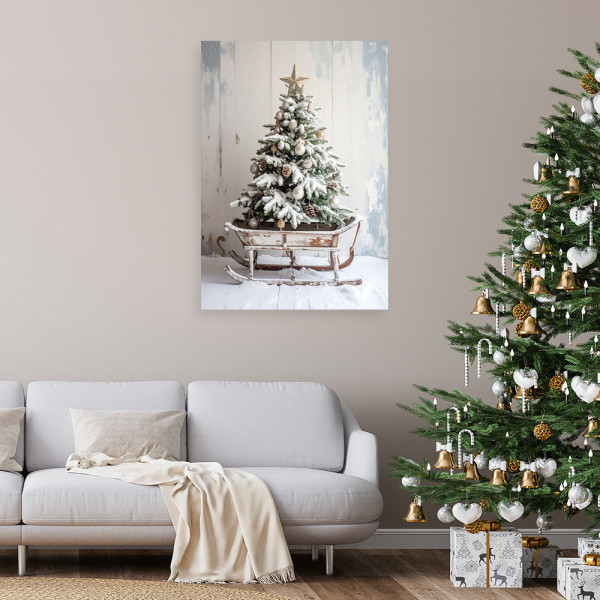 Obraz do salonu jadalni biura, Choinka święta prezenty sanki 20x30