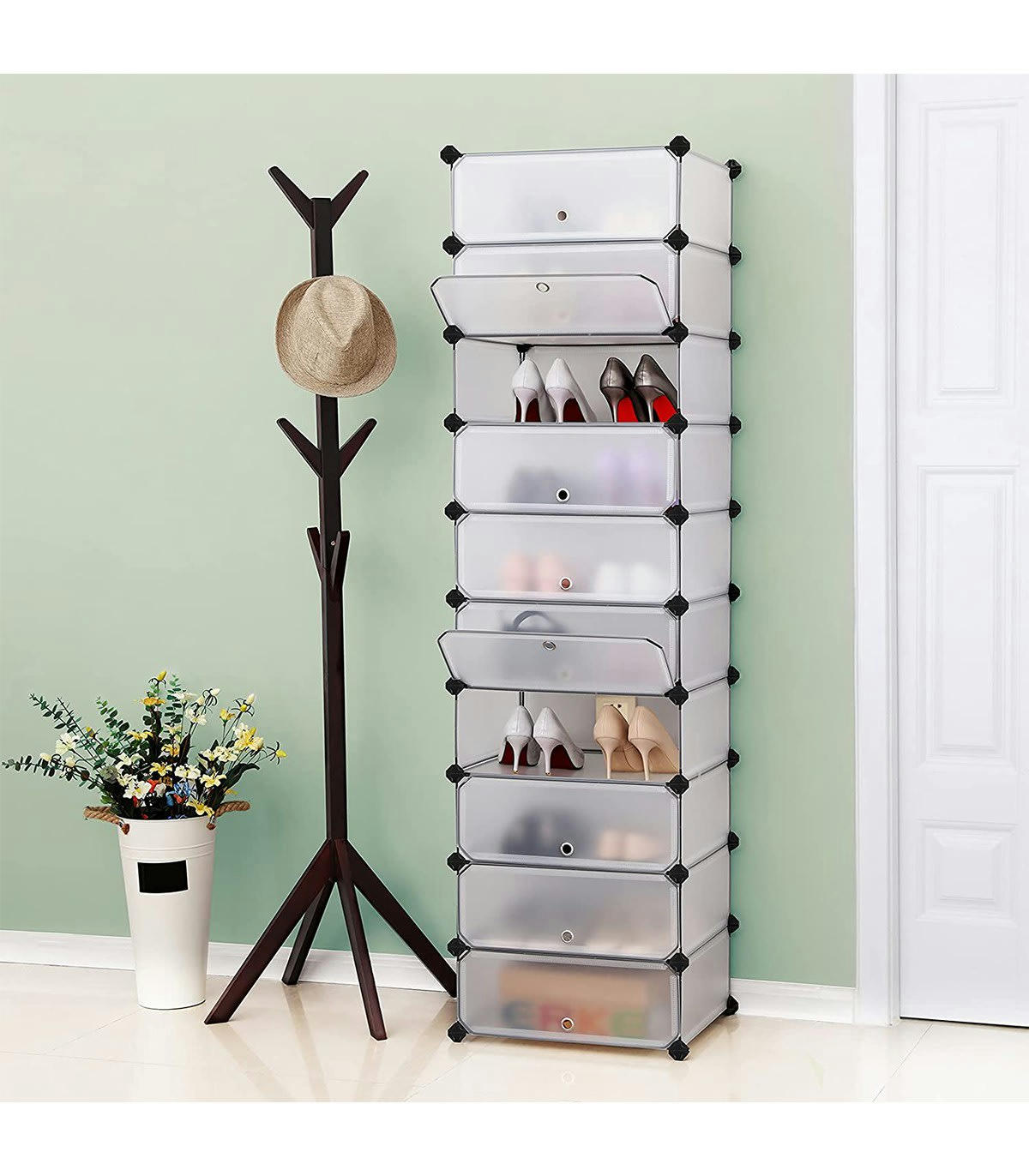 - Étagère à Chaussures 10 Compartiments Modulable - L43 cm - Blanc