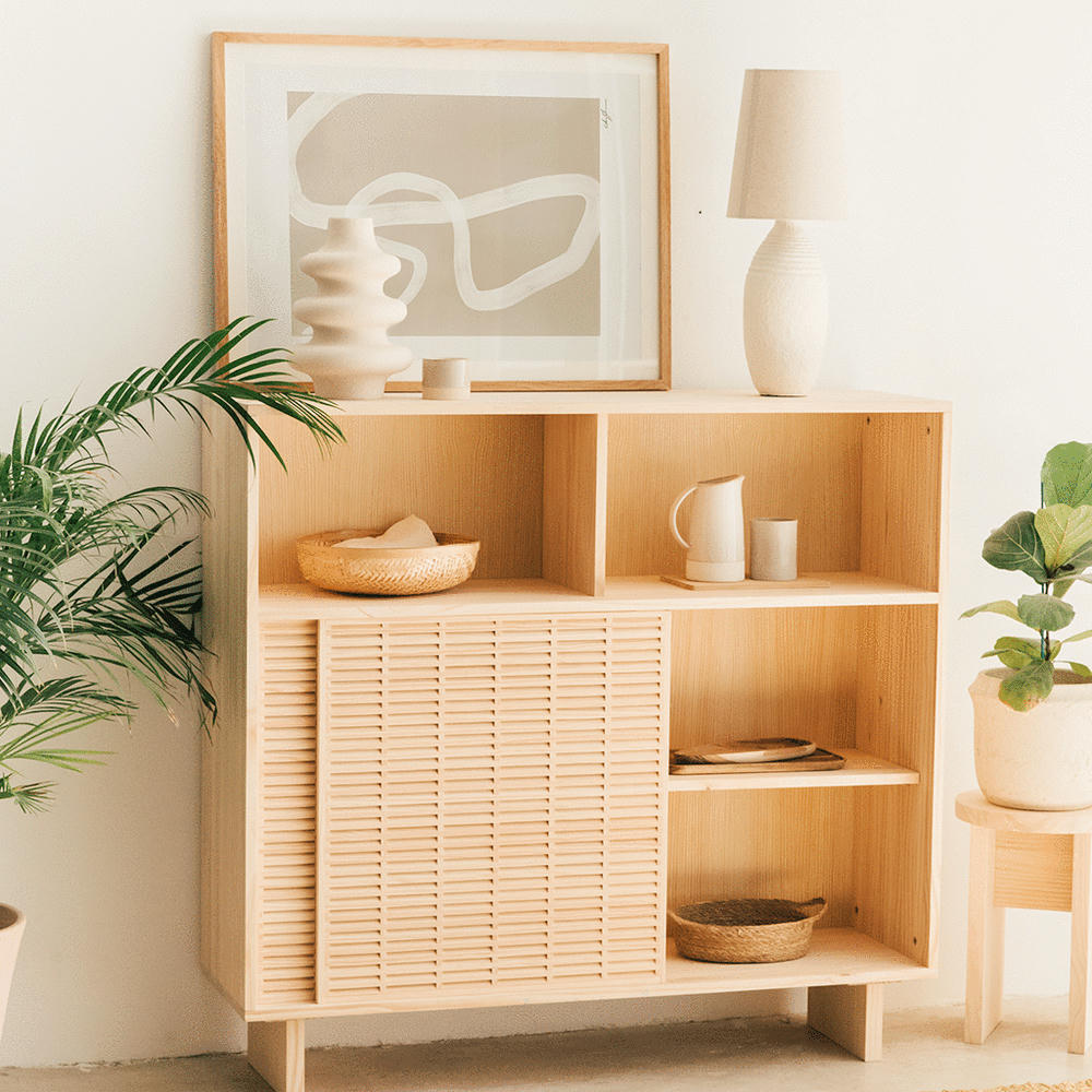 FORMENTERA - Buffet haut en bois de pin massif naturel - 120 cm