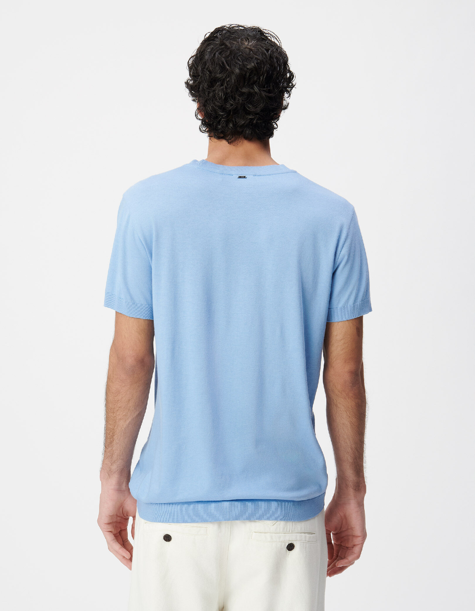 T-shirt col rond bleu maille coton modal Homme