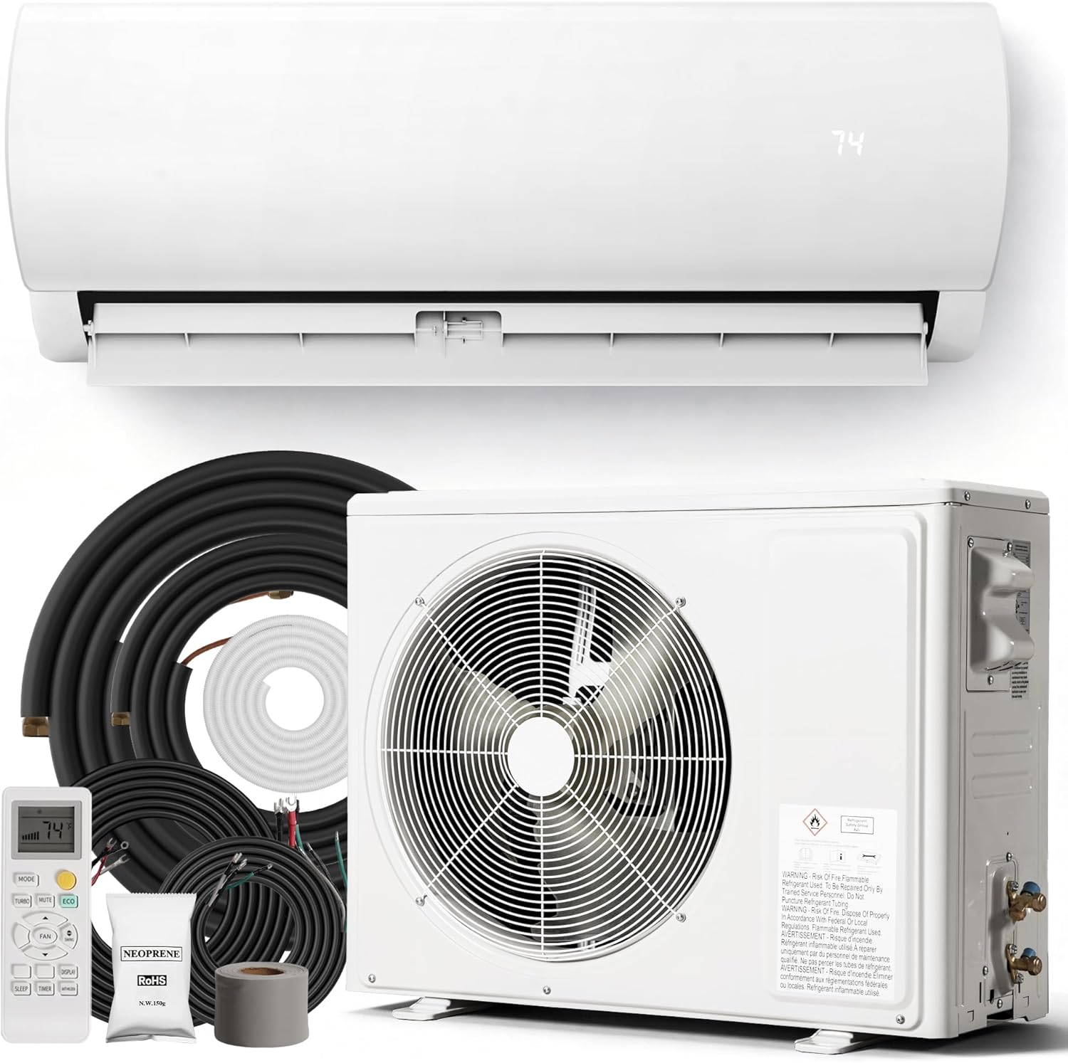 Tehanld Mini Split Ac/Heating System - 12000 BTU Mini Split Air Conditioner with Heat Pump, 19 SEER2 115V Energy Efficient AC Unit Up to 750 Sq.Ft, Complete Installation Kit