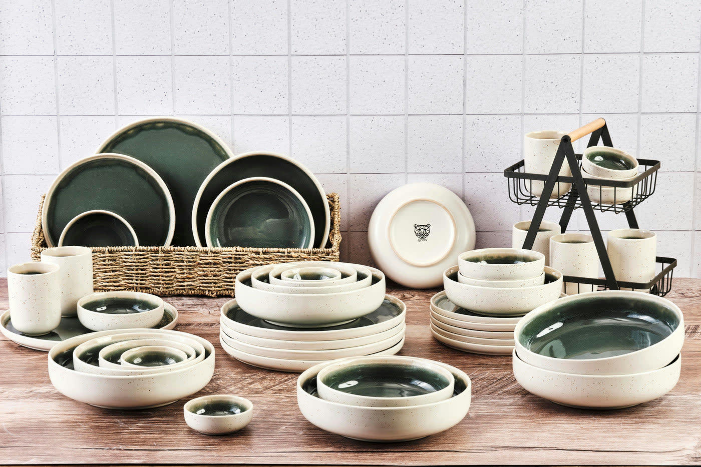 OXYGEN - Set vaisselle 42 pièces en grès gris