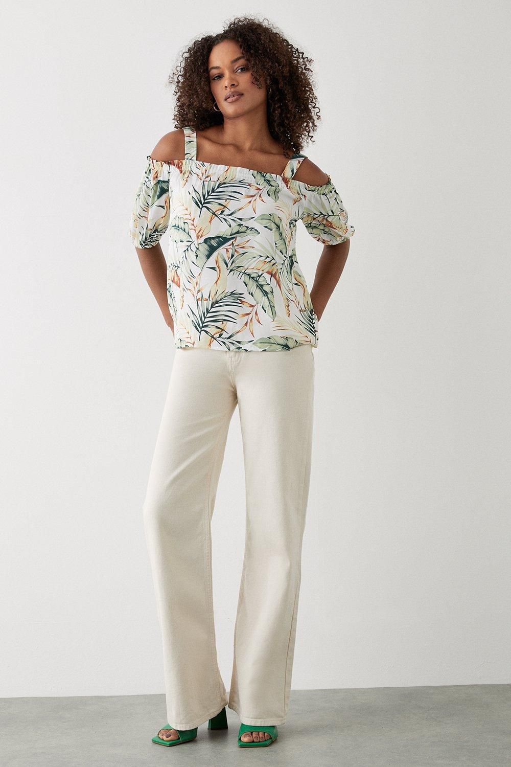 Dorothy Perkins Tropical Tie Shoulder Bardot Top