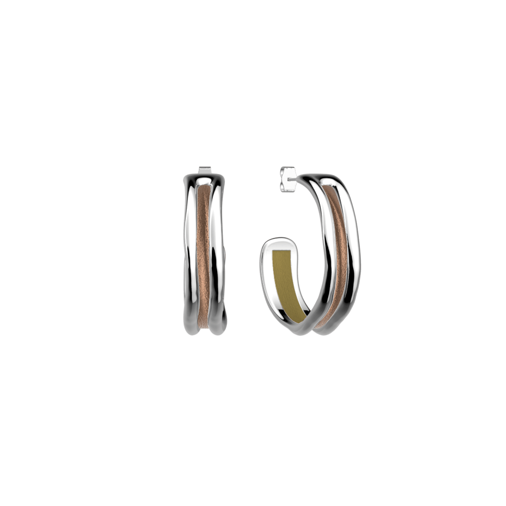 Boucles d'oreilles Pure Organique, cuirs réversibles Pistache / Mochaccino