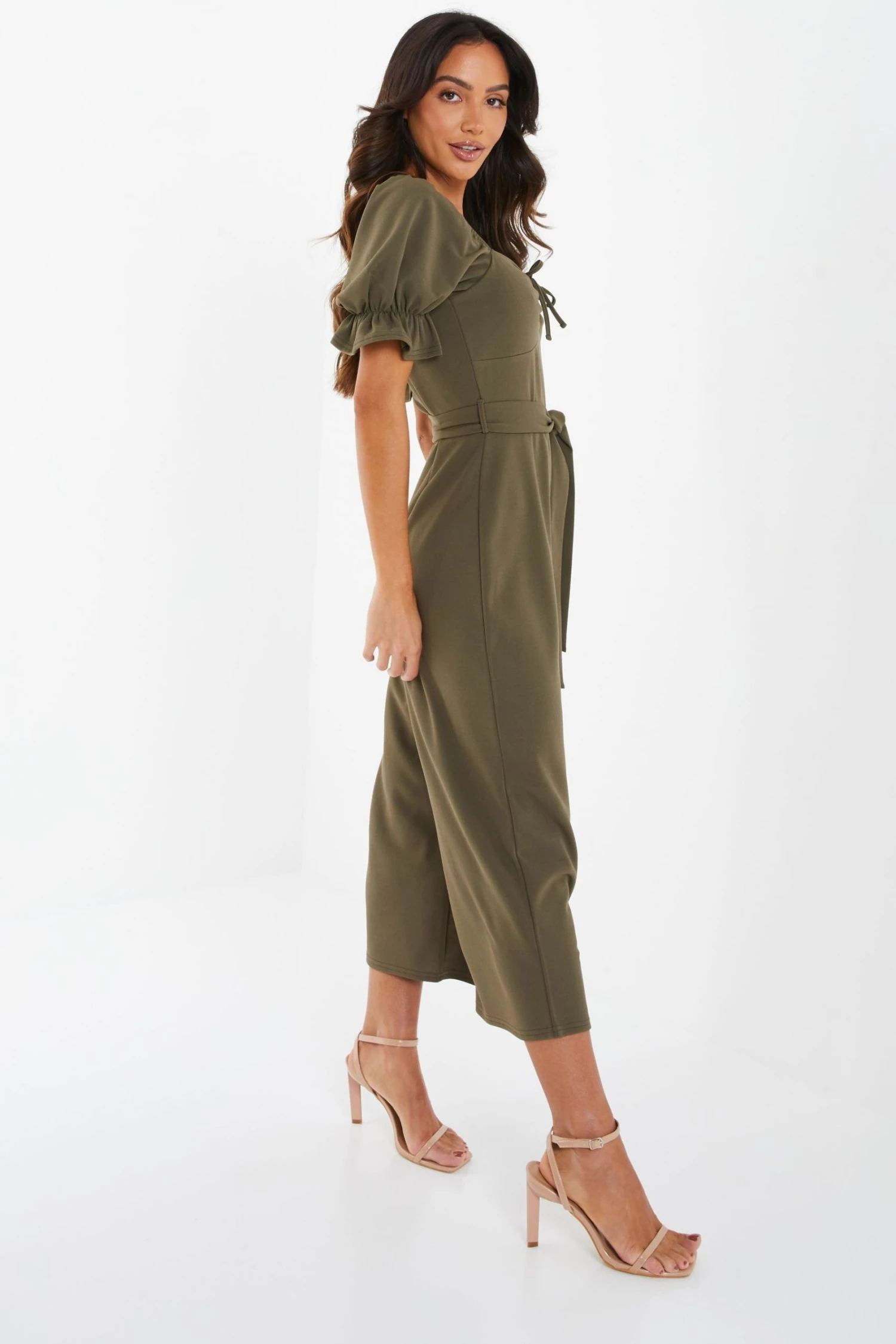 Quiz Khaki Green Ruched Detail Culotte Jumpsuit
