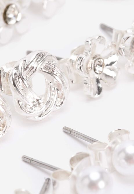 Womens 18pk Silver Flower Diamante Stud Earrings
