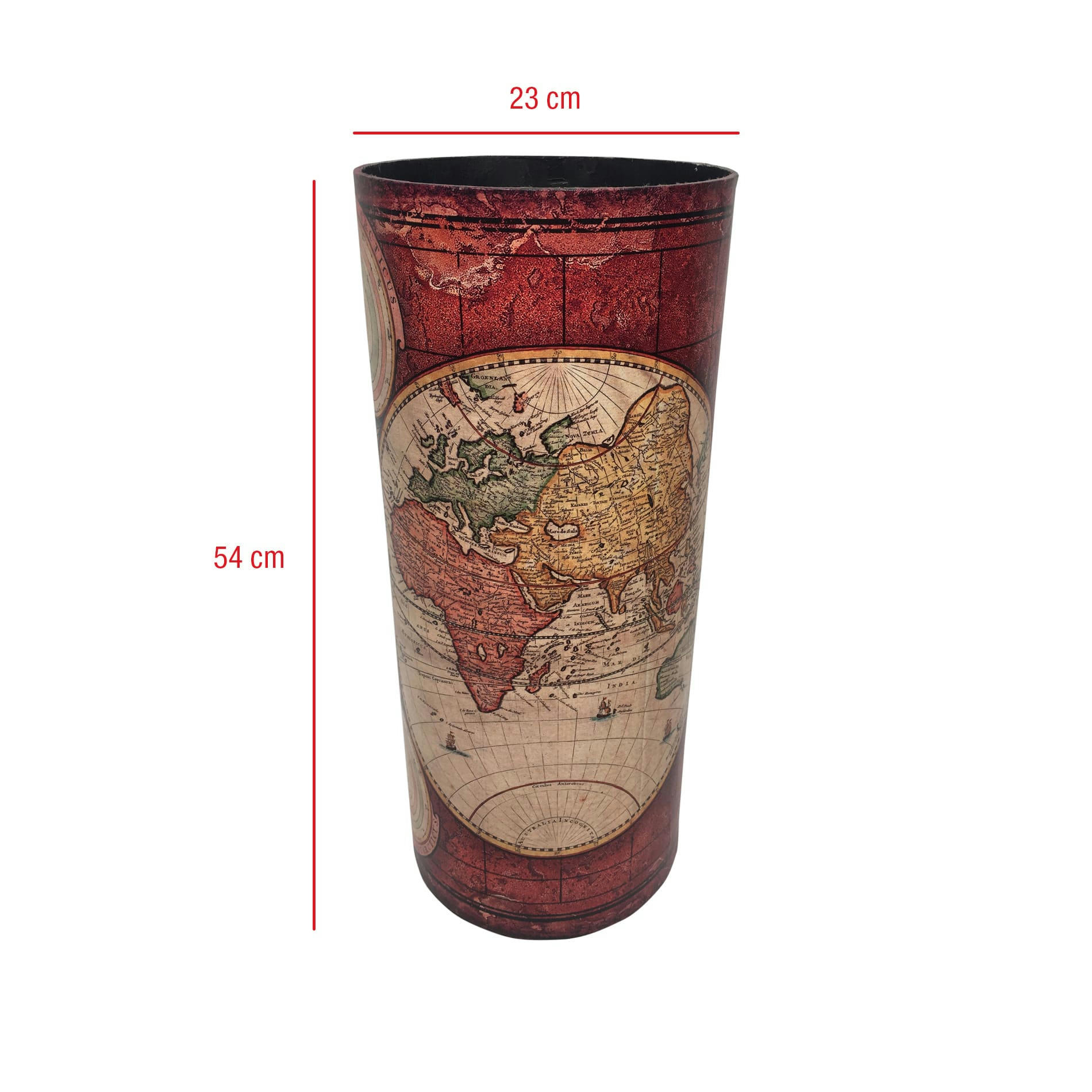 - Porte parapluie carte du monde en toile bois beige et rouge