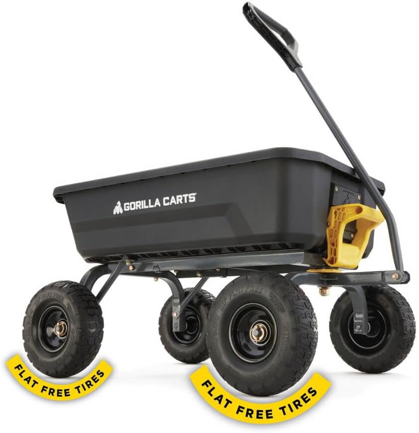 7GCG-NF Heavy-Duty Poly Dump Garden Cart with No-Flat Tires, 7 Cubic Feet, 1200-Pound Capacity, Black, Amazon Exclusive(4-Cubic Feet/No-Flat)
