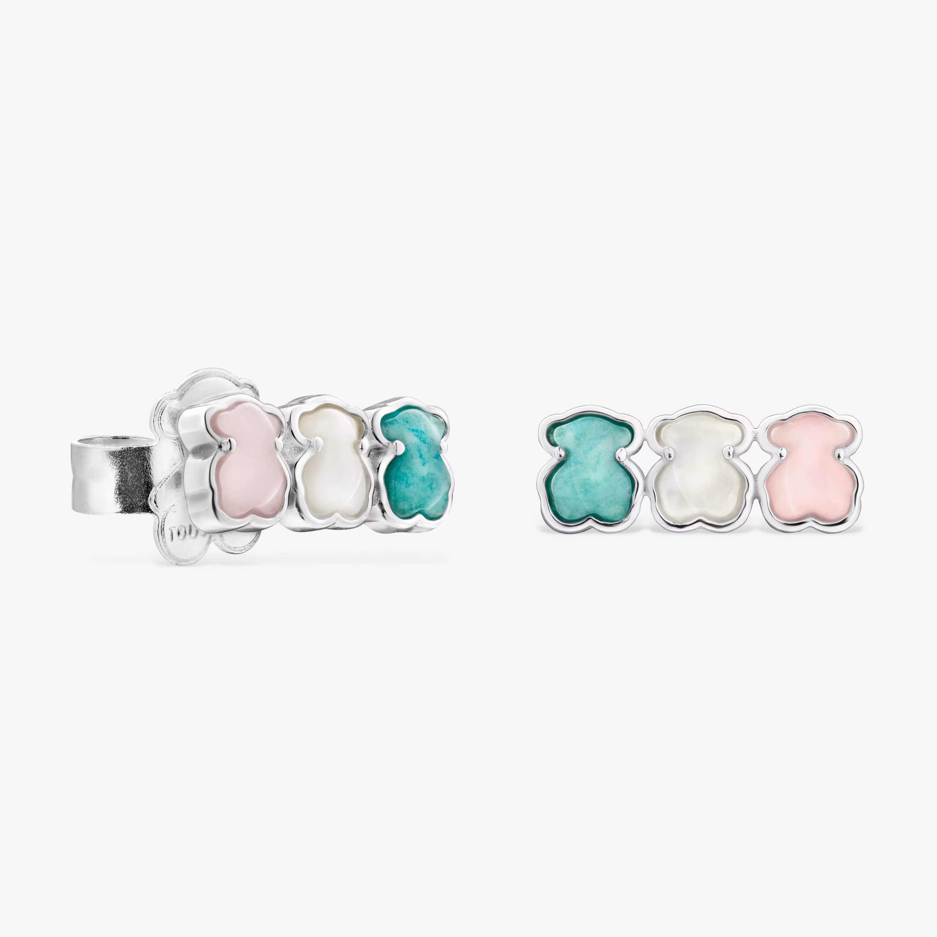 Pendientes de plata con tres osos Mini Color