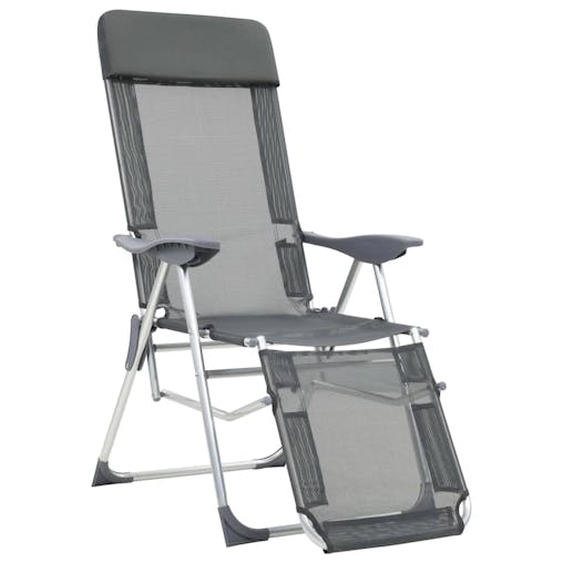 NNEVL Folding Camping Chairs with Footrests 2 pcs Grey Textilene