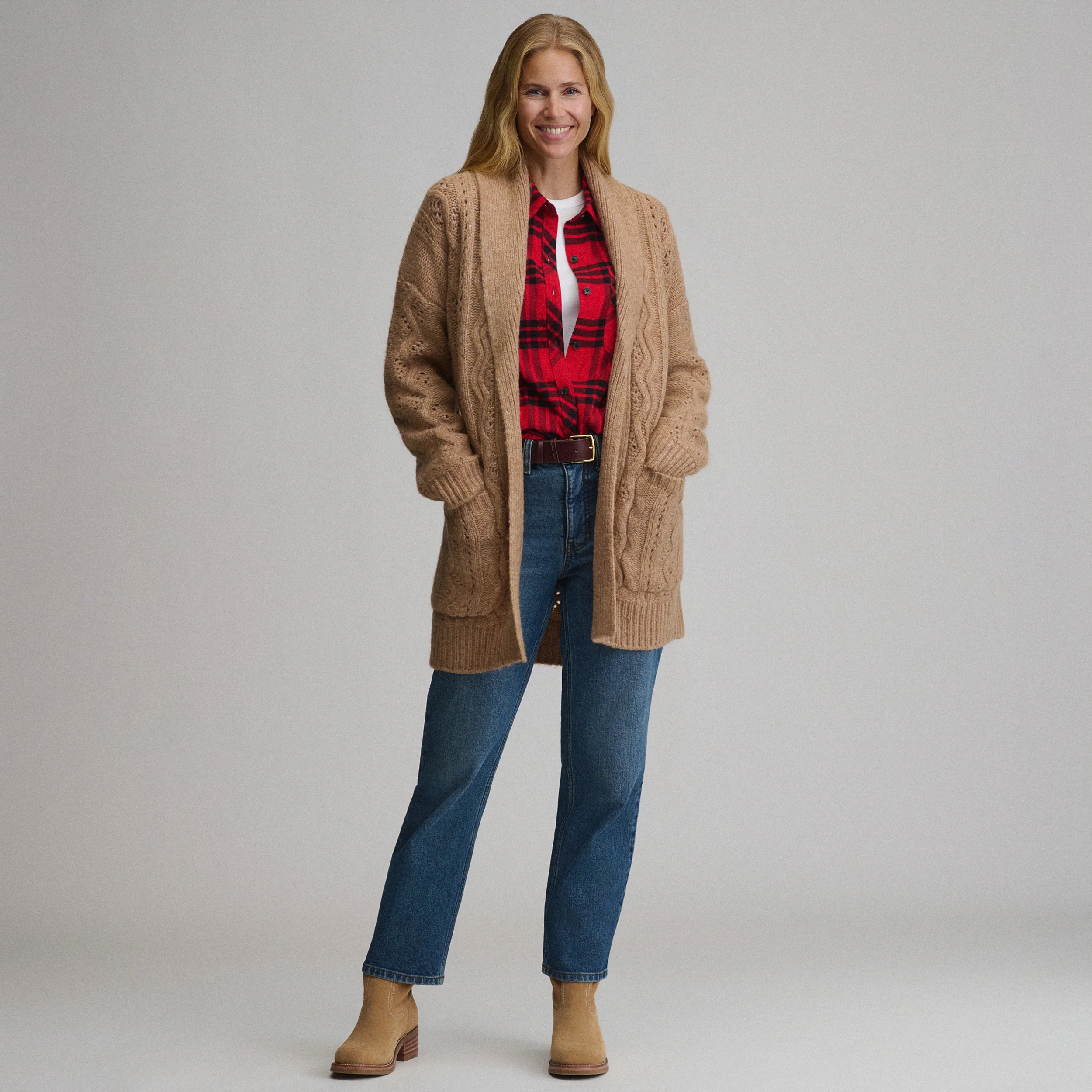 Women's Belted Cable Cardigan Sweater